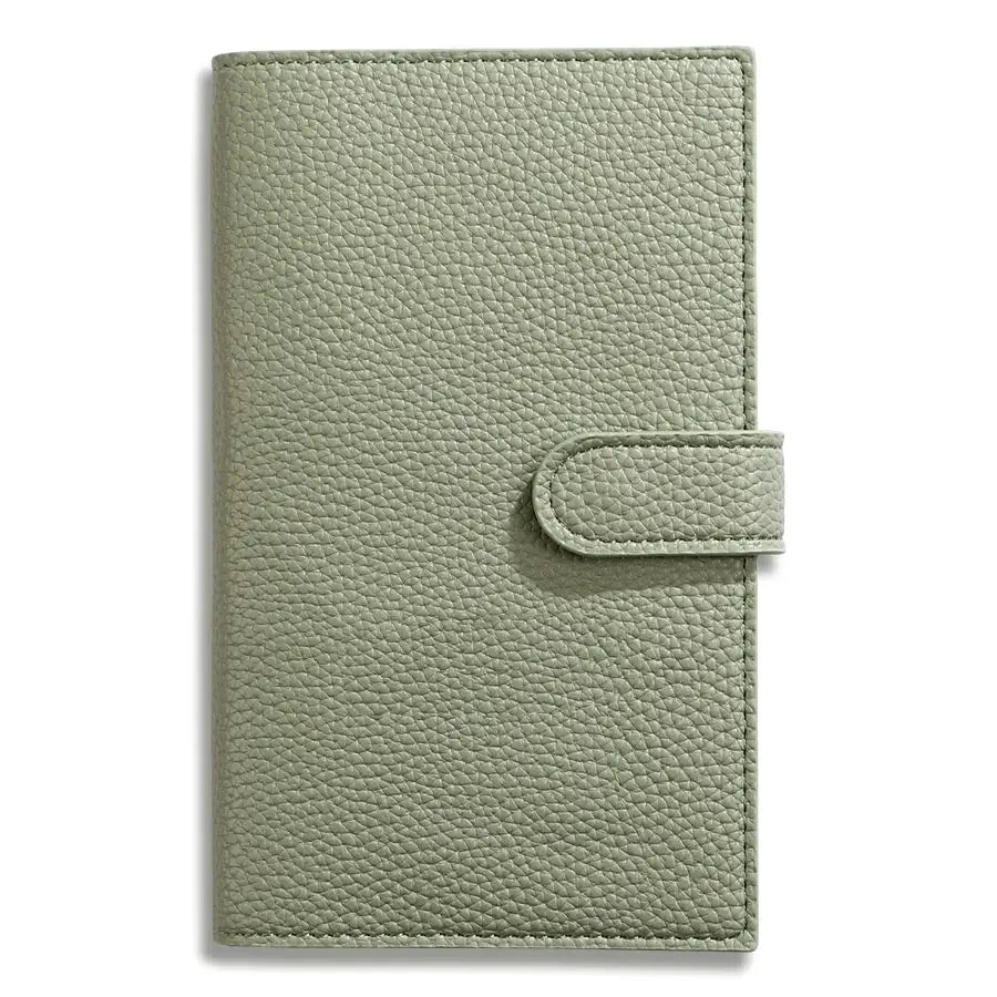 Simples Market A6 Weekly Planner Notebook with sage green leather cover and strap closure