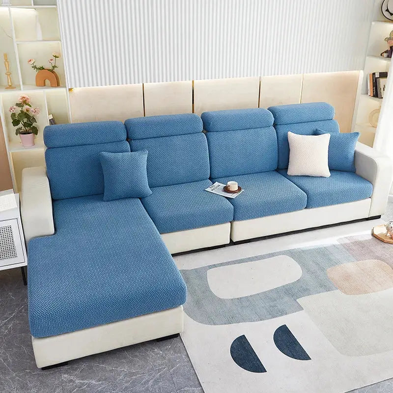 4-piece blue jacquard sofa cushion covers for sectional sofa by Simples Market
