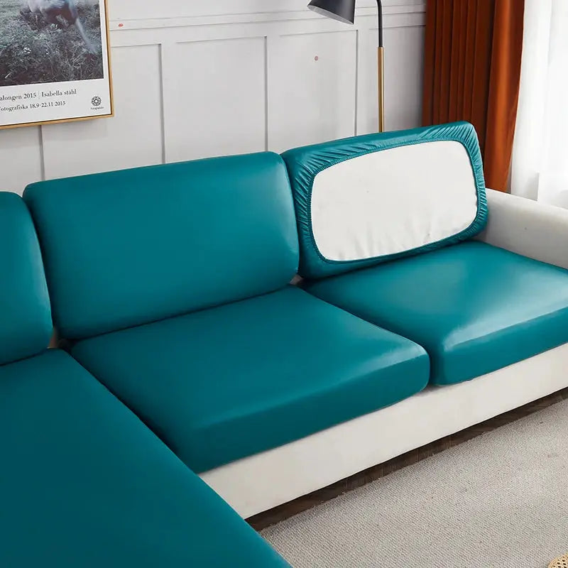 Simples Market waterproof PU corner sofa slipcover in teal blue with elastic stretch fit
