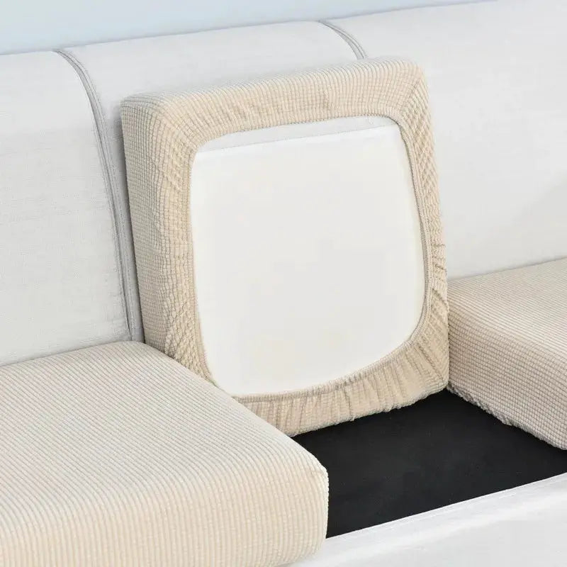 Polar fleece sofa seat cushion cover in beige with elastic edges for living room use