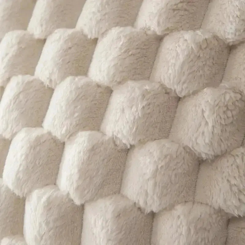 Pineapple-grid turtle pattern plush pillow cover in cream white with 3D tufted texture