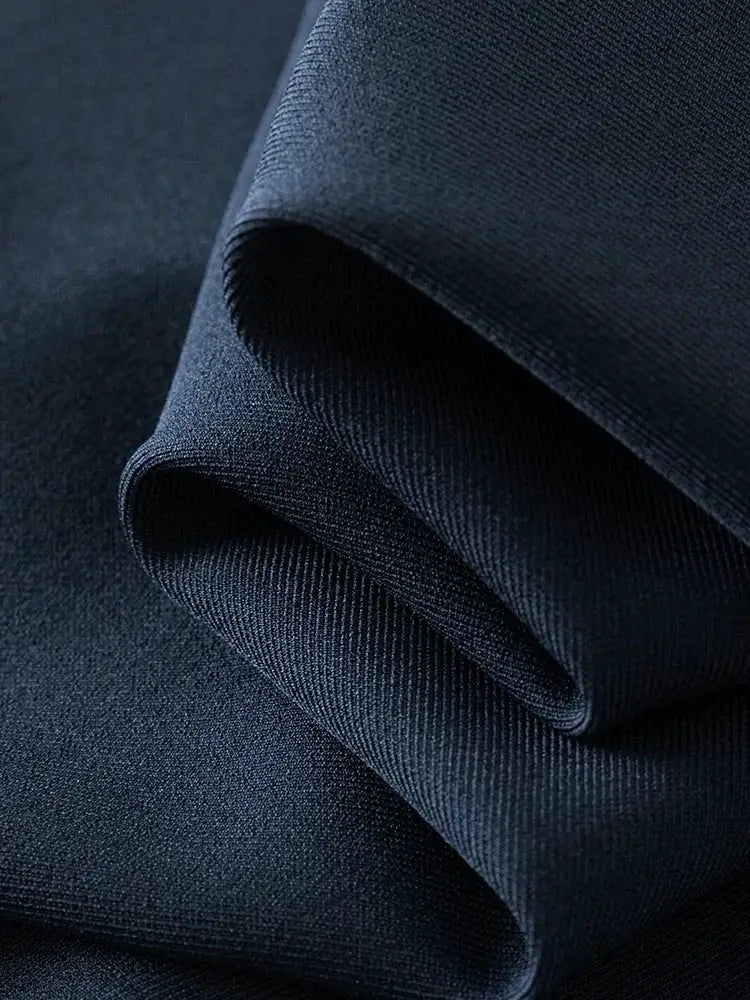 Skirt fabric in navy blue from Simples Market; long office wear material close-up