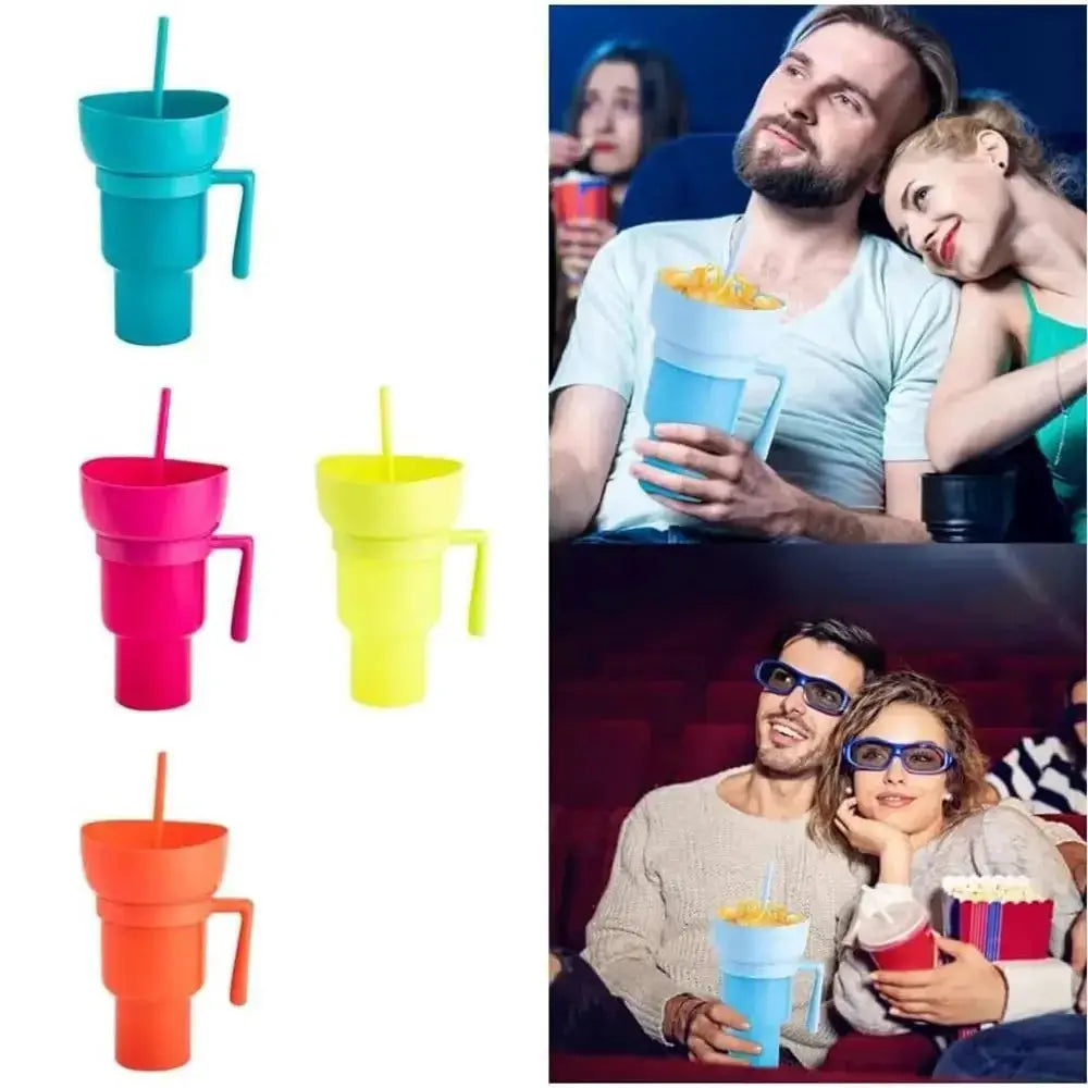 2 In 1 Popcorn Snack Cup With Integrated Beverage Cup And Handle Portable Novel Design For Movies And Parties
