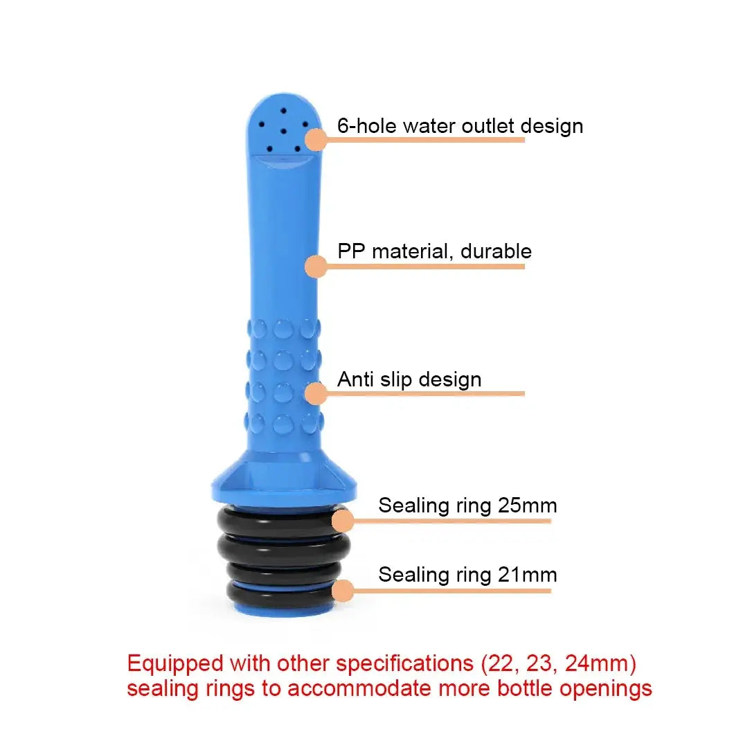 Blue portable bidet sprayer with anti-slip grip, PP material and 6-hole water outlet.