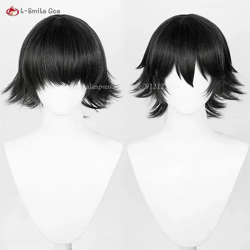 Anime Shizuku cosplay wig, black short style, heat-resistant synthetic hair; 2 wigs shown with wig cap, b-Smile Cos