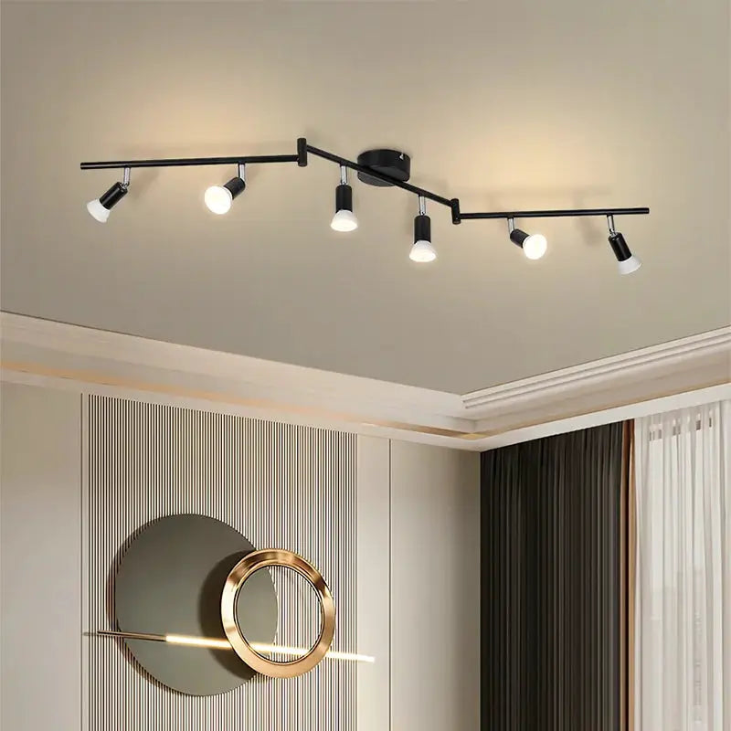 Simples Market GU10 LED ceiling light with black track and multiple adjustable spotlights