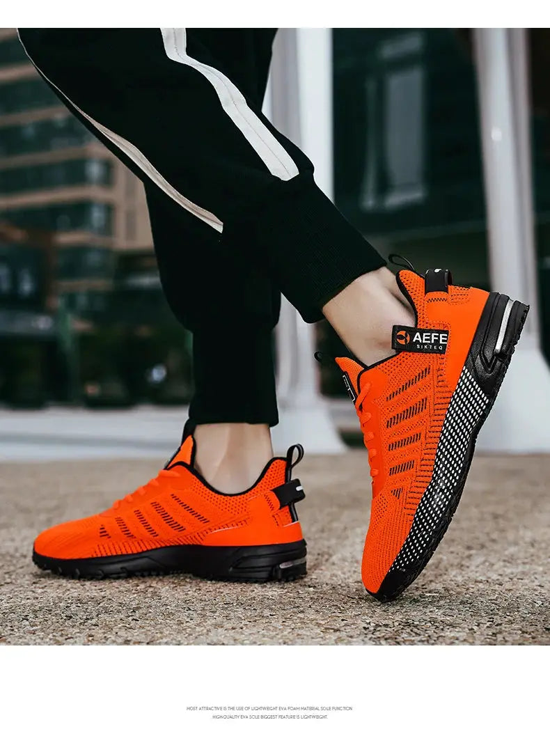 Men's orange running shoes AEFE breathable mesh sneakers, lightweight athletic training footwear
