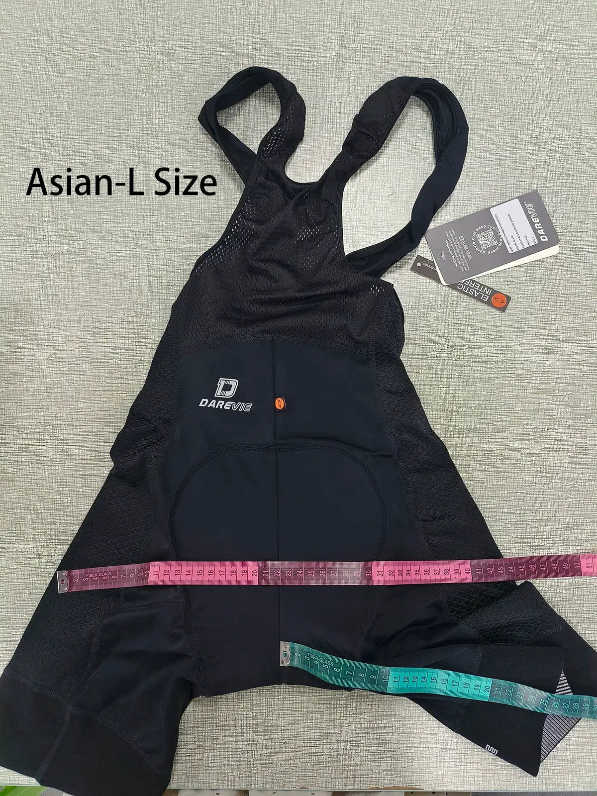 DAREVIE cycling bib shorts in black with mesh panels, Asian-L size, tags attached