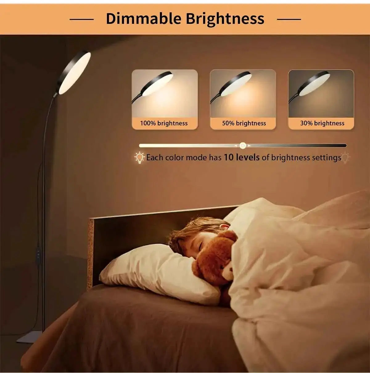 Simples Market LED floor lamp with flexible gooseneck and dimmable brightness for indoor use