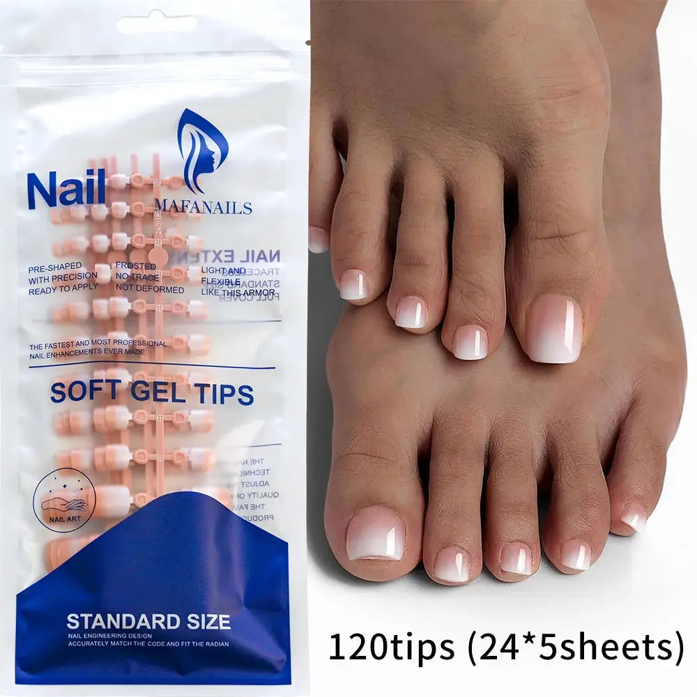 GlamToe Soft Gel Press On Toenails Full Coverage Short Square Pink French White Edge Easy Application