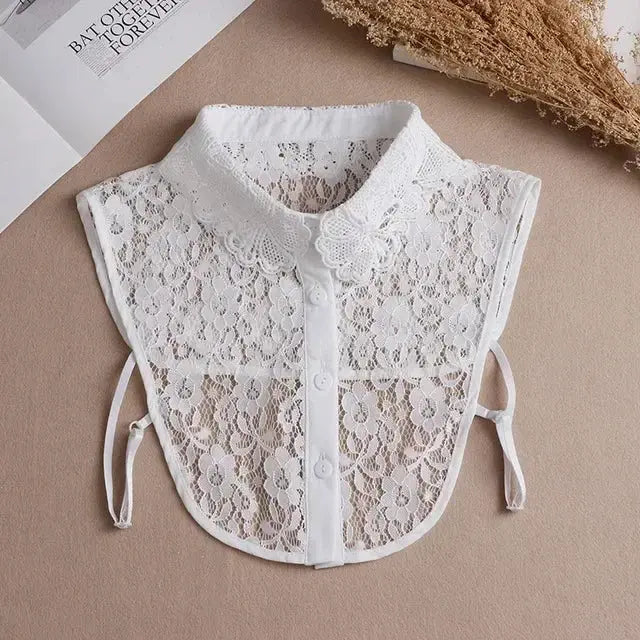 Detachable White Faux Collar With Front Tie For Women And Girls Vintage Lace Blouse Collar