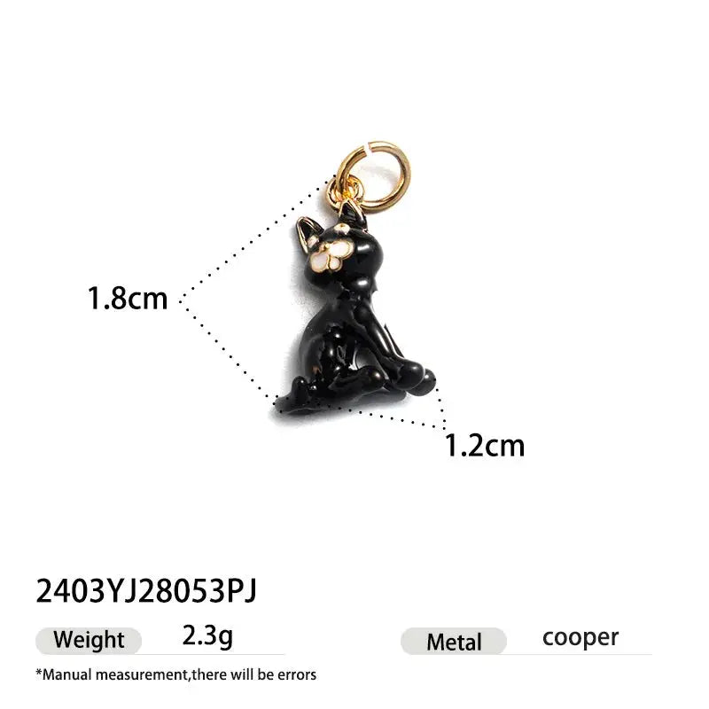 Black cat pendant single hoop earring with gold-tone hoop, copper metal, Simples Market