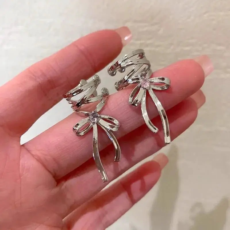 New Elegant Aesthetics Bow Knot Clip Earrings Non Piercing Ballet Ribbon Style Ear Clips For Women
