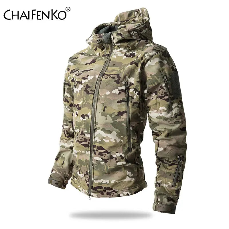Lurker Shark Skin soft-shell tactical jacket for men, camouflage, waterproof with hood, ChaiFenko