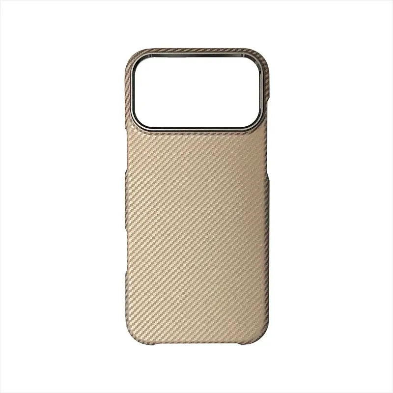 iPhone case beige carbon fiber texture, MagSafe compatible, shockproof protection