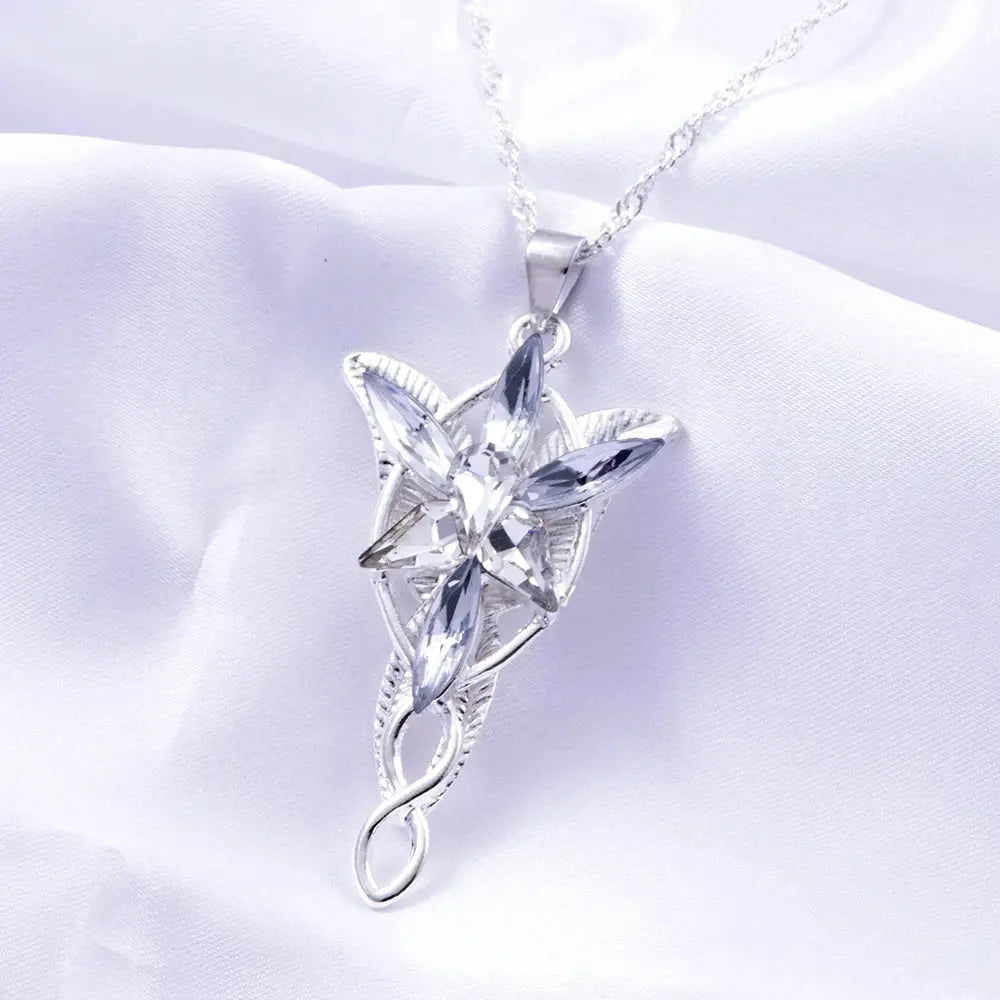 Arwen Evenstar necklace featuring a clear crystal star pendant on a silver-tone chain.
