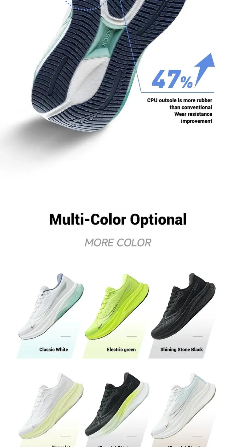 Xtep 2000km Plus men's running shoes; lightweight training sneakers with anti-slip outsole, multi-color options.