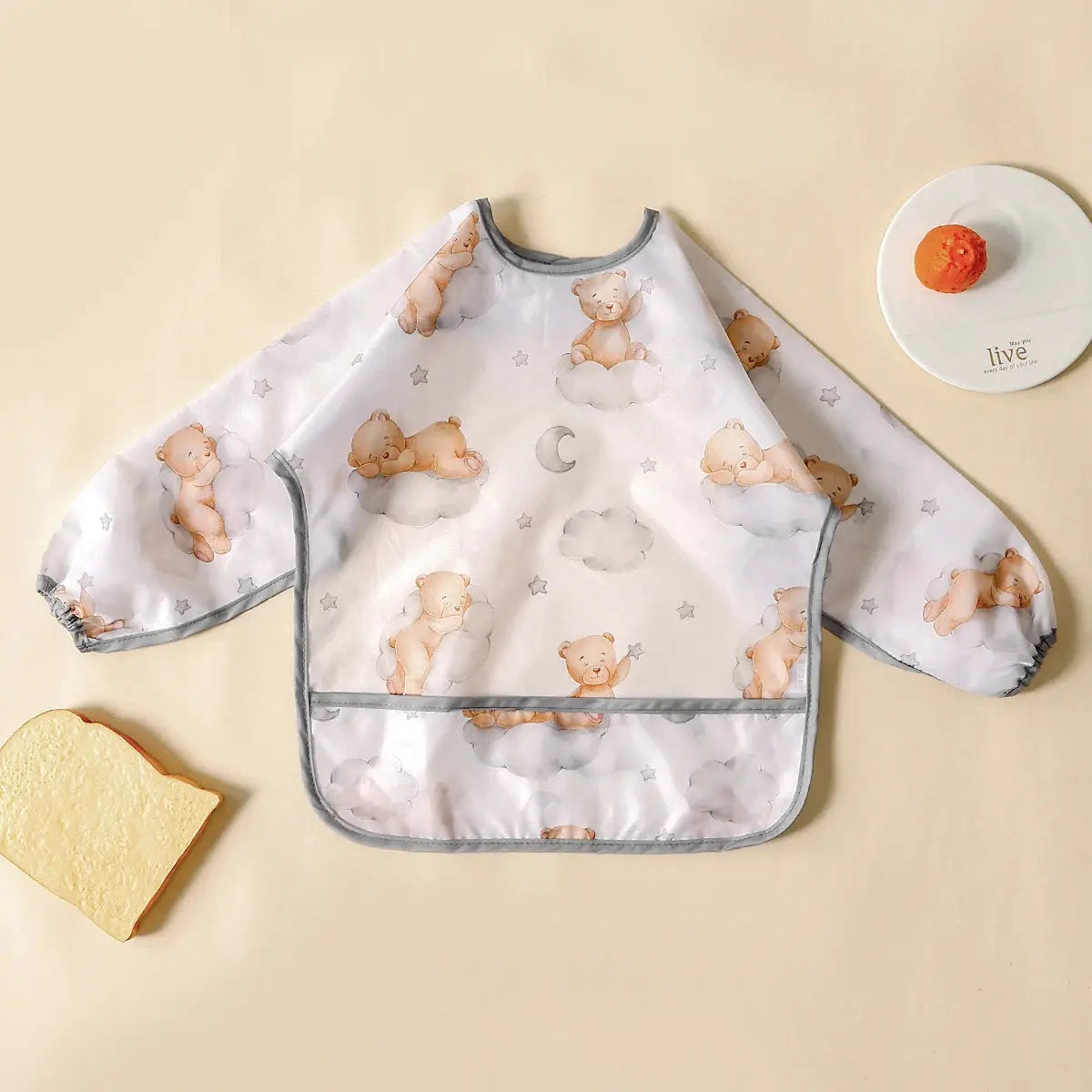 Elinfant Long Sleeve Waterproof Feeding Bibs For 1-3 Years Washable Burp Cloth Coverall Bibs Easy Clean