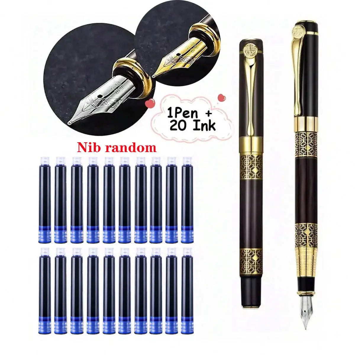 Retro Metal Fountain Pen 1 To 100 Piece Set With Replaceable Ink Elegant Gift For Writing Office And School Supplies