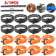 Rubber tension strap cargo belts, 20pc set in black and orange with buckles
