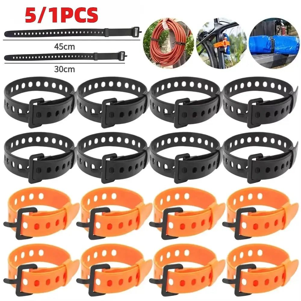Rubber tension strap cargo belts, 20pc set in black and orange with buckles