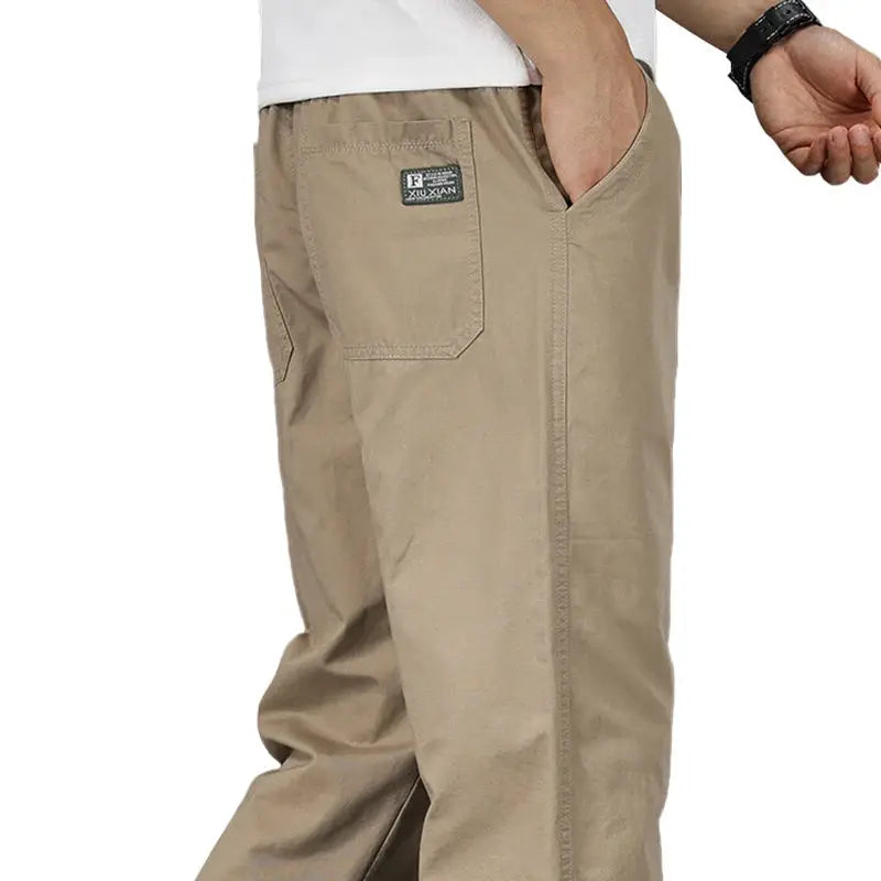 Big Size Mens Casual Cotton Trousers With Elastic Waist Drawstring Sweatpants Jogger Pants For Summer And Spring