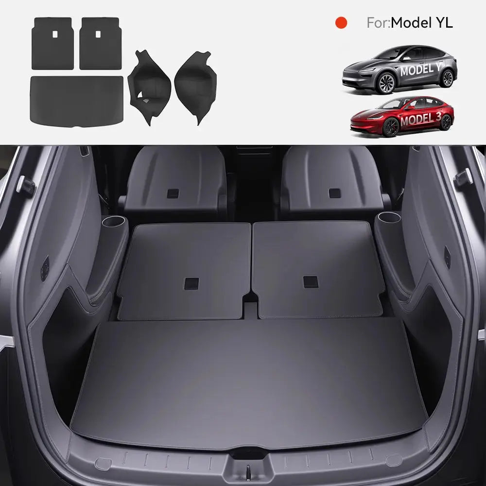 Trunk mat set for Tesla Model YL, 5-piece Nappa leather all-weather liner by Simples Market