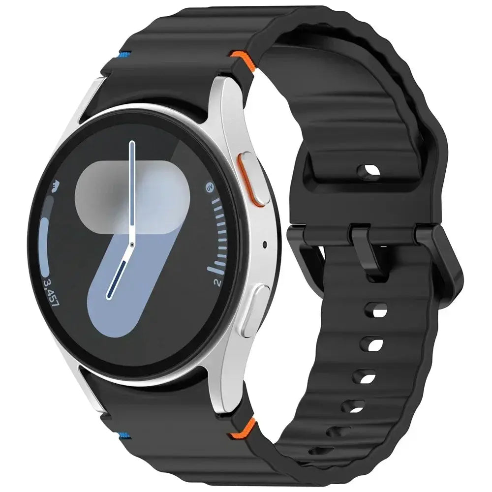 Original Samsung Galaxy Watch silicone sport strap for 44/40mm, black with blue/orange accents