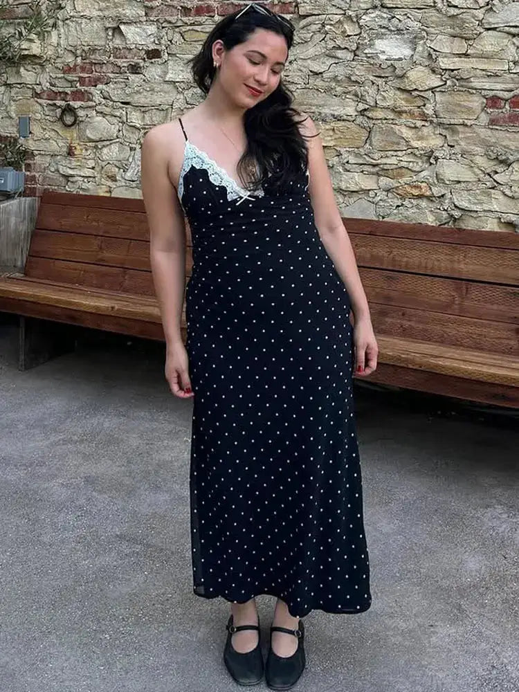 Tossy Lace V Neck Patchwork Maxi Dress Backless Silhouette With High Waist Slimming Fit For Party
