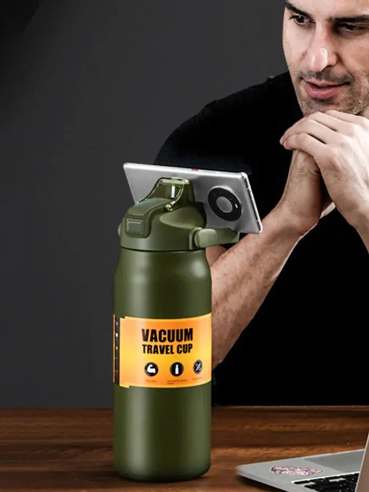 Outdoor Stainless Steel Vacuum Insulated Thermos Mug With Straw