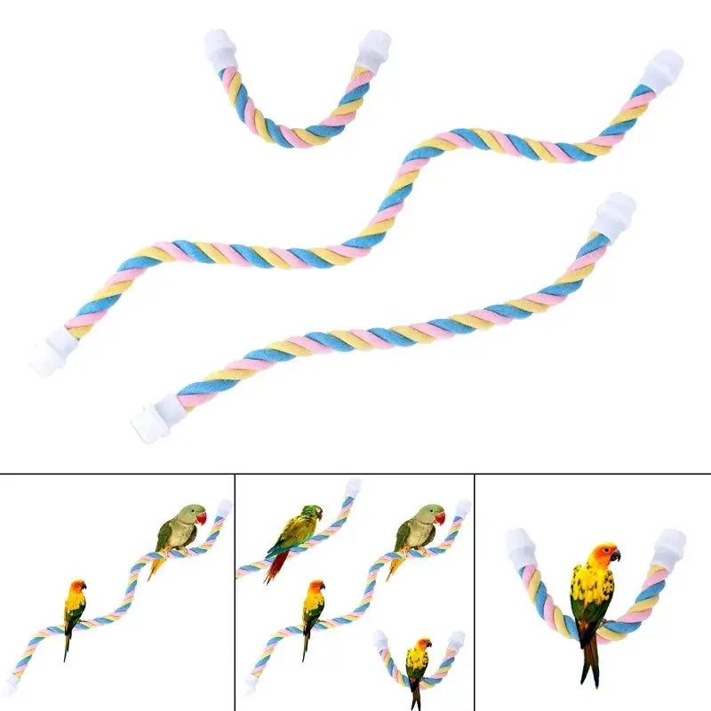Parrot bite toy rope; pastel cotton braid, 3pcs set with white end caps