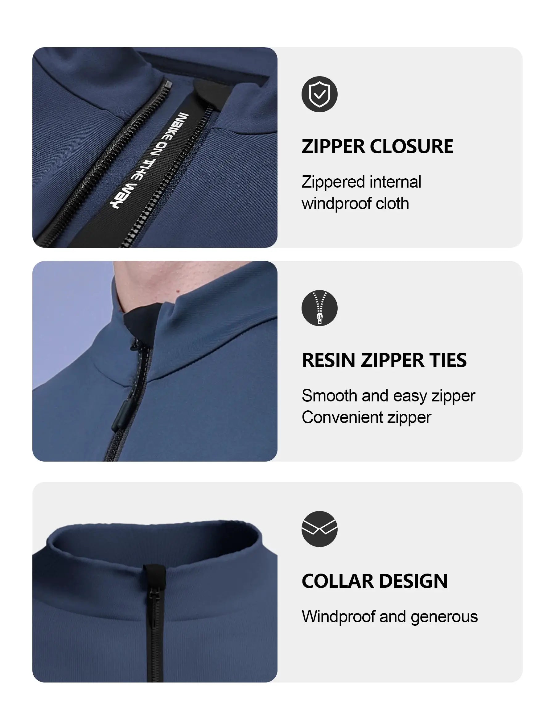 INBIKE navy winter cycling jacket with zip closure and branded zipper pull