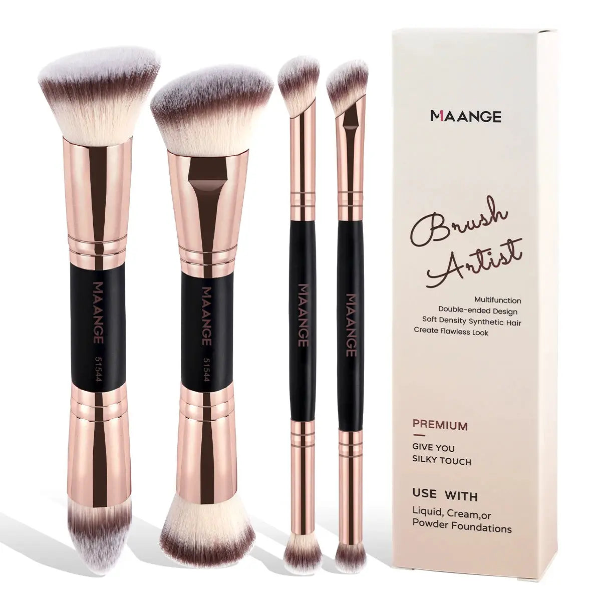 Maange 4 Piece Dual Ended Makeup Brush Set With Box For Beginners Travel Essentials Travel Ready