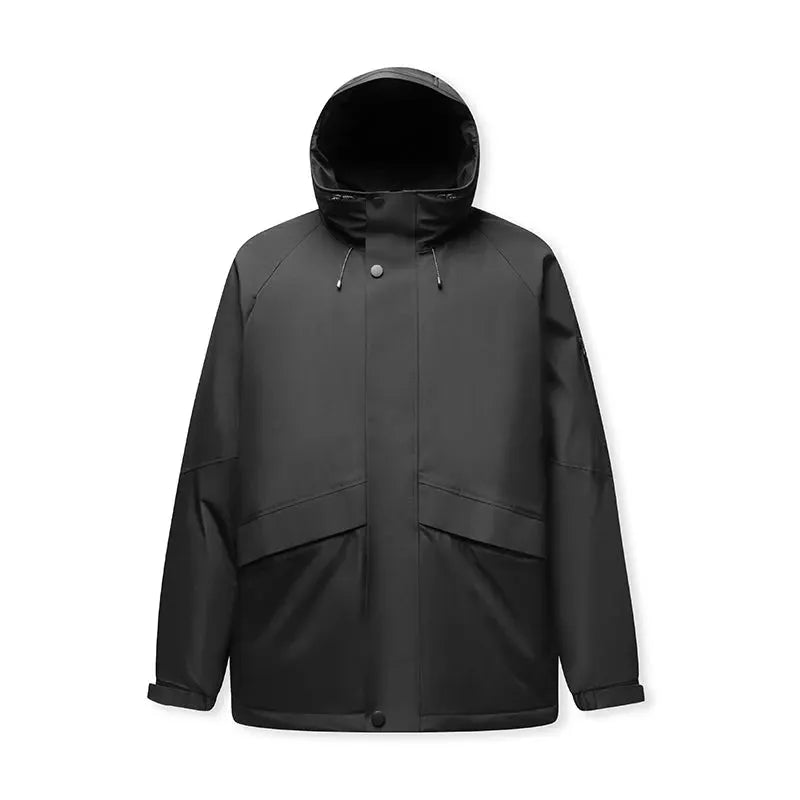 Simples Market men's mid-length down jacket, dark gray, hooded, rainproof and windproof