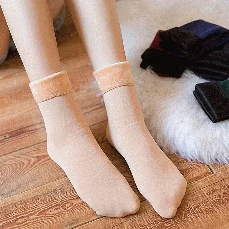 CozyNest Women Winter Thickened Short Socks Velvet Nylon Thermal Breathable Indoor Outdoor Cozy Warmth All Day Comfort
