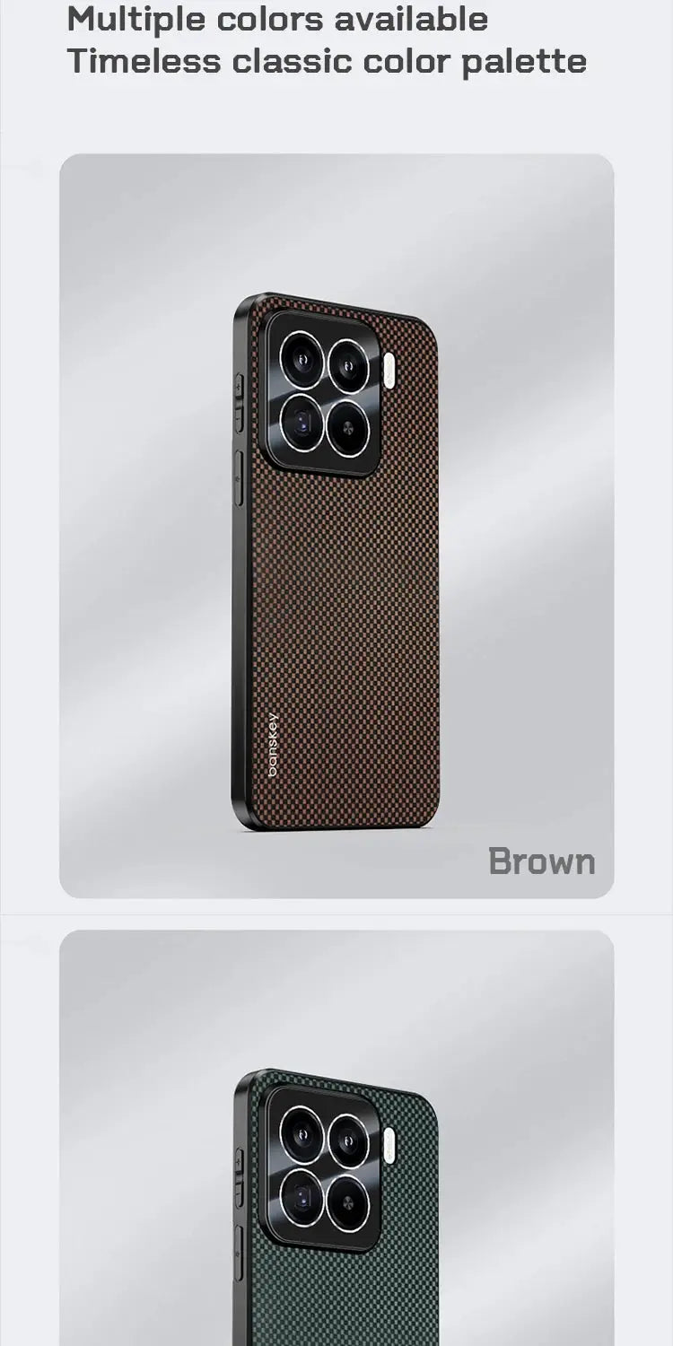Carbon fiber Kevlar phone case for Xiaomi Mi 15T/14T Pro Simples Market brown/green pair, shockproof camera bumper