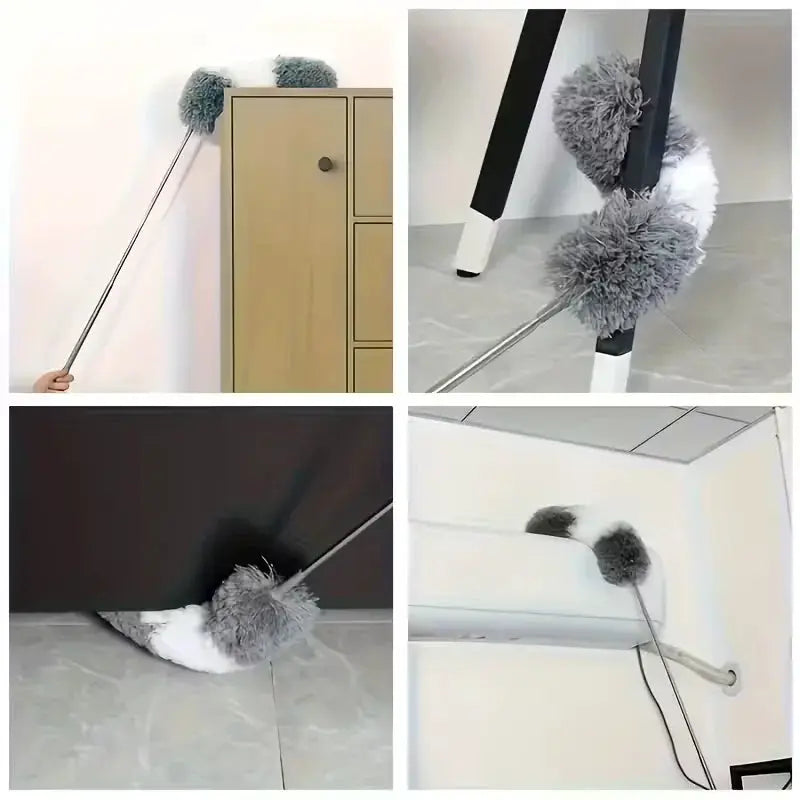 Simples Market Duster with Extension Rod, gray microfiber head; retractable, washable ceiling cleaning tool