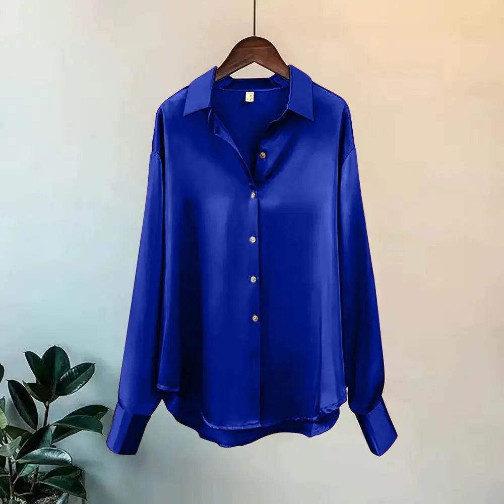 Aurora Couture Satin Blouse For Women All Season Comfort Button Front For Office And Casual Wear