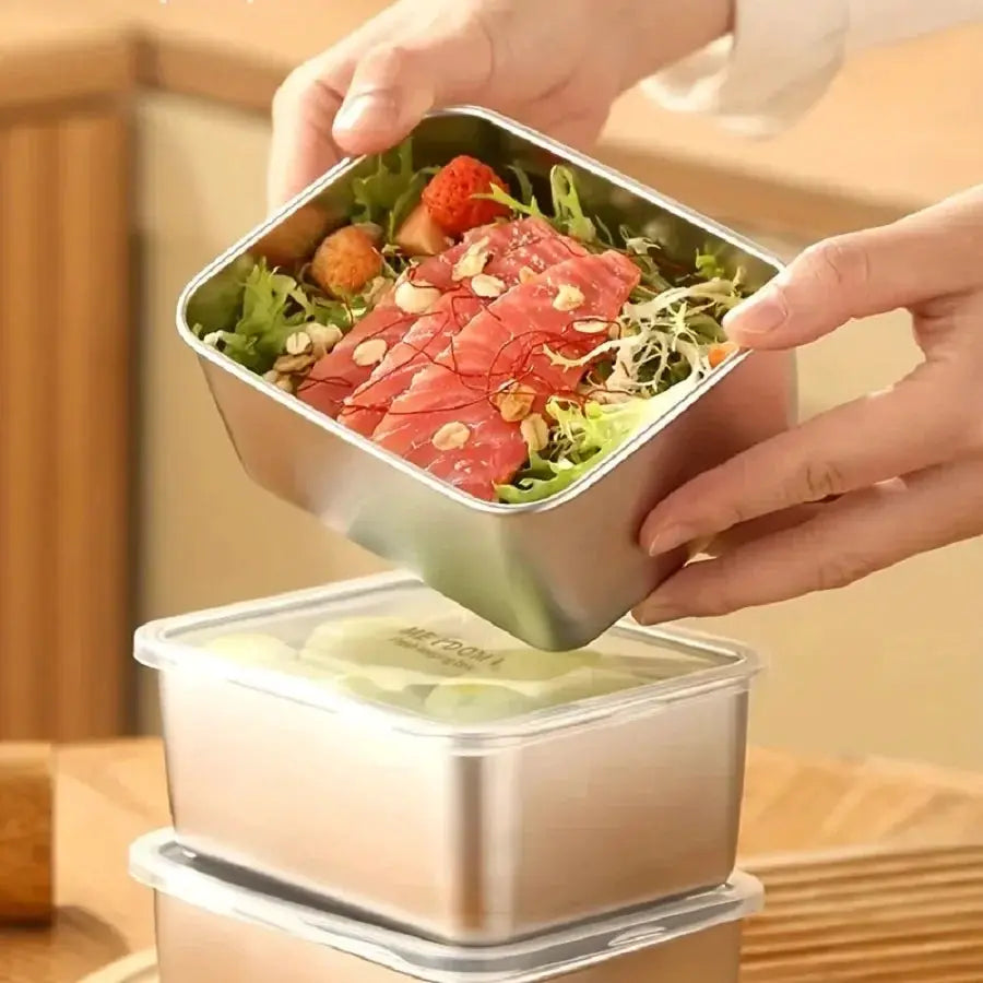 Stainless Steel Fresh Keeping Box With Sealed Lid Thickened Compact Lunch Box For Camping And Food Storage
