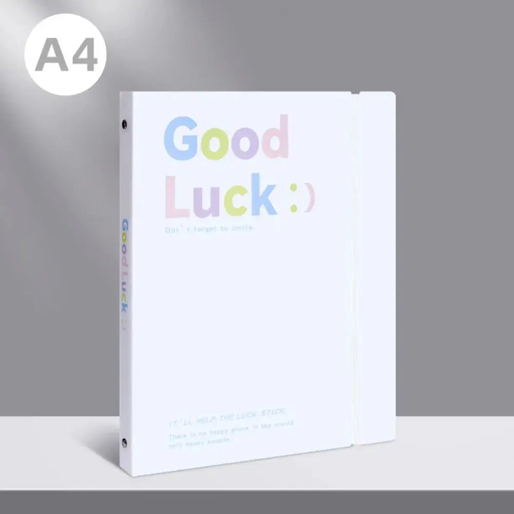 Simples Market A4 white file folder with pastel Good Luck cover and elastic strap