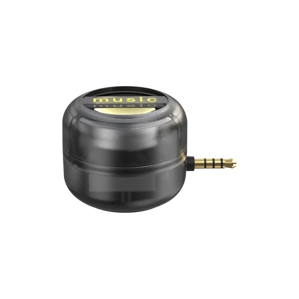 Portable round black speaker with 3.5mm inline plug
