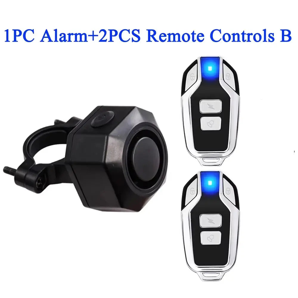 Hollarm wireless bike vibration alarm with USB charging and two black/silver remote controls, Simples Market