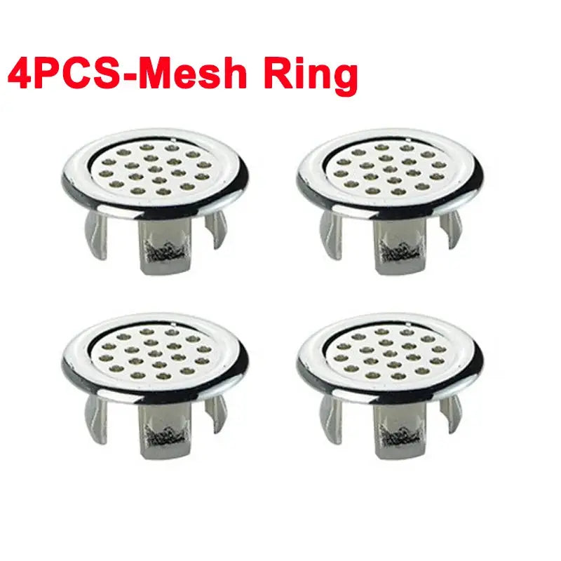 4Pcs plastic sink overflow covers set, round mesh drain caps, chrome finish, Simples Market