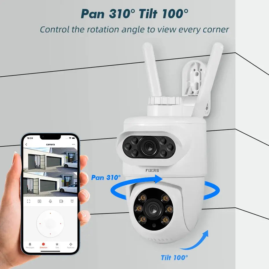 FUERS white 5K 10MP dual-lens IP camera for outdoor WiFi CCTV with auto-tracking