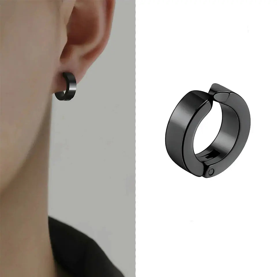 ZAKOL 2Pcs Set Non Piercing Ear Clip Earrings For Men Circle Round Punk Rock Style Stainless Steel Jewelry Gift