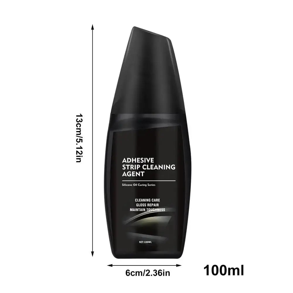 Adhesive strip cleaning agent bottle, 100ml, black plastic with white label