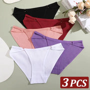 3PCS women's ribbed cotton panties set in assorted colors