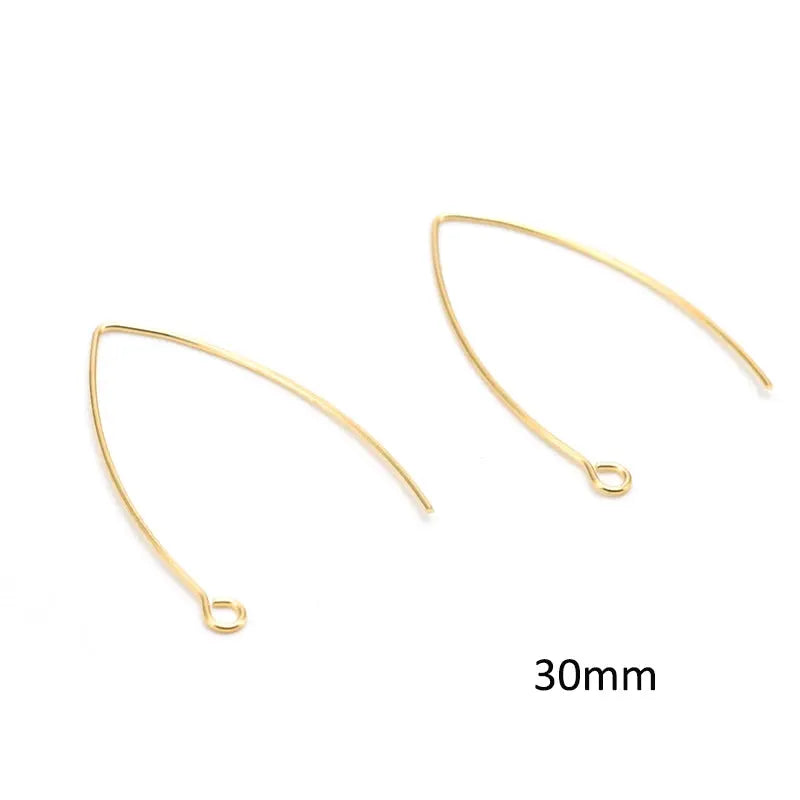 Gold-tone stainless steel earwire hooks for earrings, 30mm, pair shown