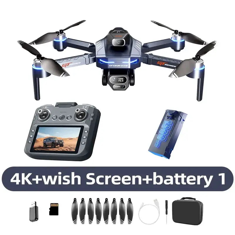 Lenovo GT8 drone with blue-gray folding quadcopter, remote controller with built-in screen, extra battery