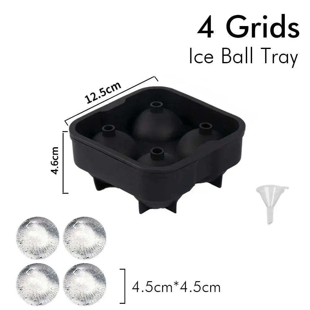 Simples Market 4-grid black silicone ice ball tray with lid for whiskey, 4.5 cm ice balls